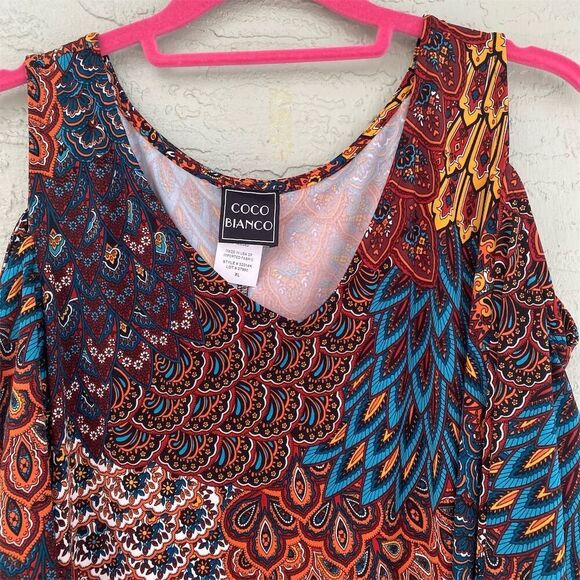 Coco Bianco Women's XL Multicolor Paisley Bell Sleeve Cold Shoulder Top - Picture 5 of 9